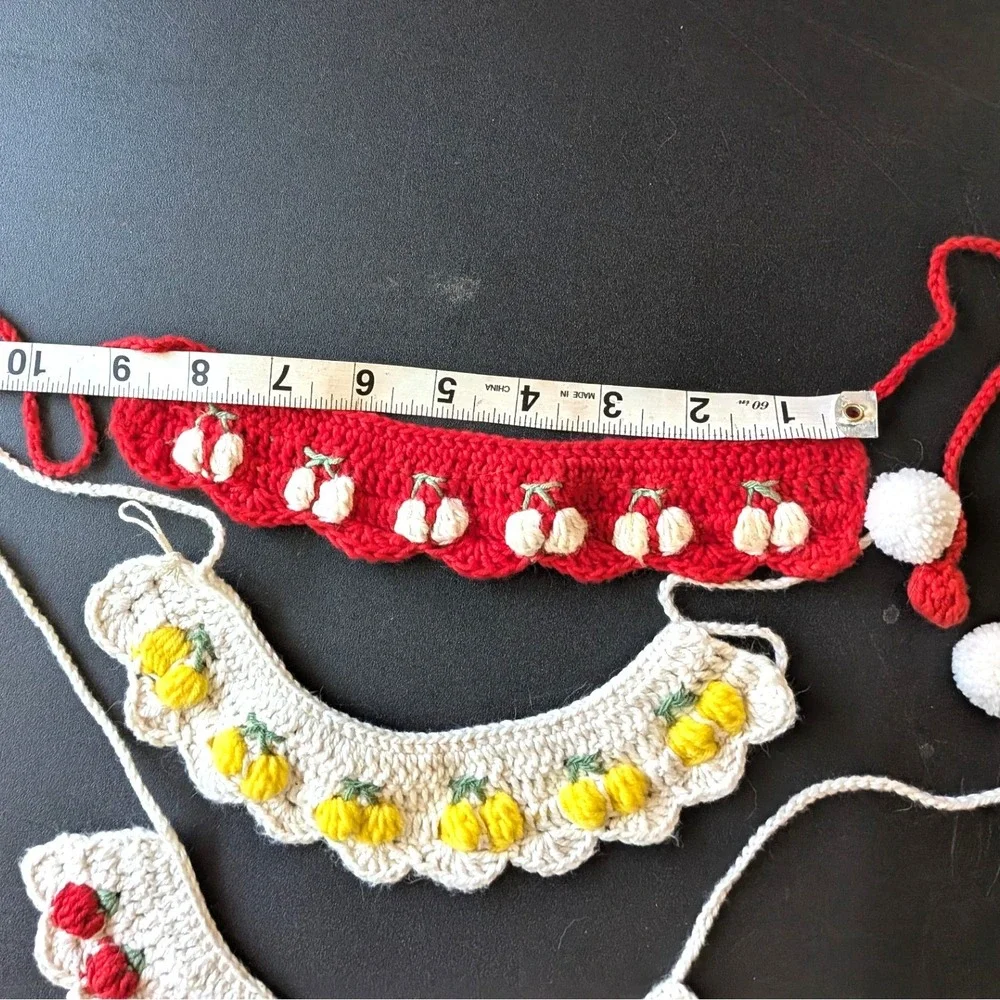 Hand Crocheted Fruit Collar Set Cherry Lemon Strawberry Costume Pet Doll 3 Pc